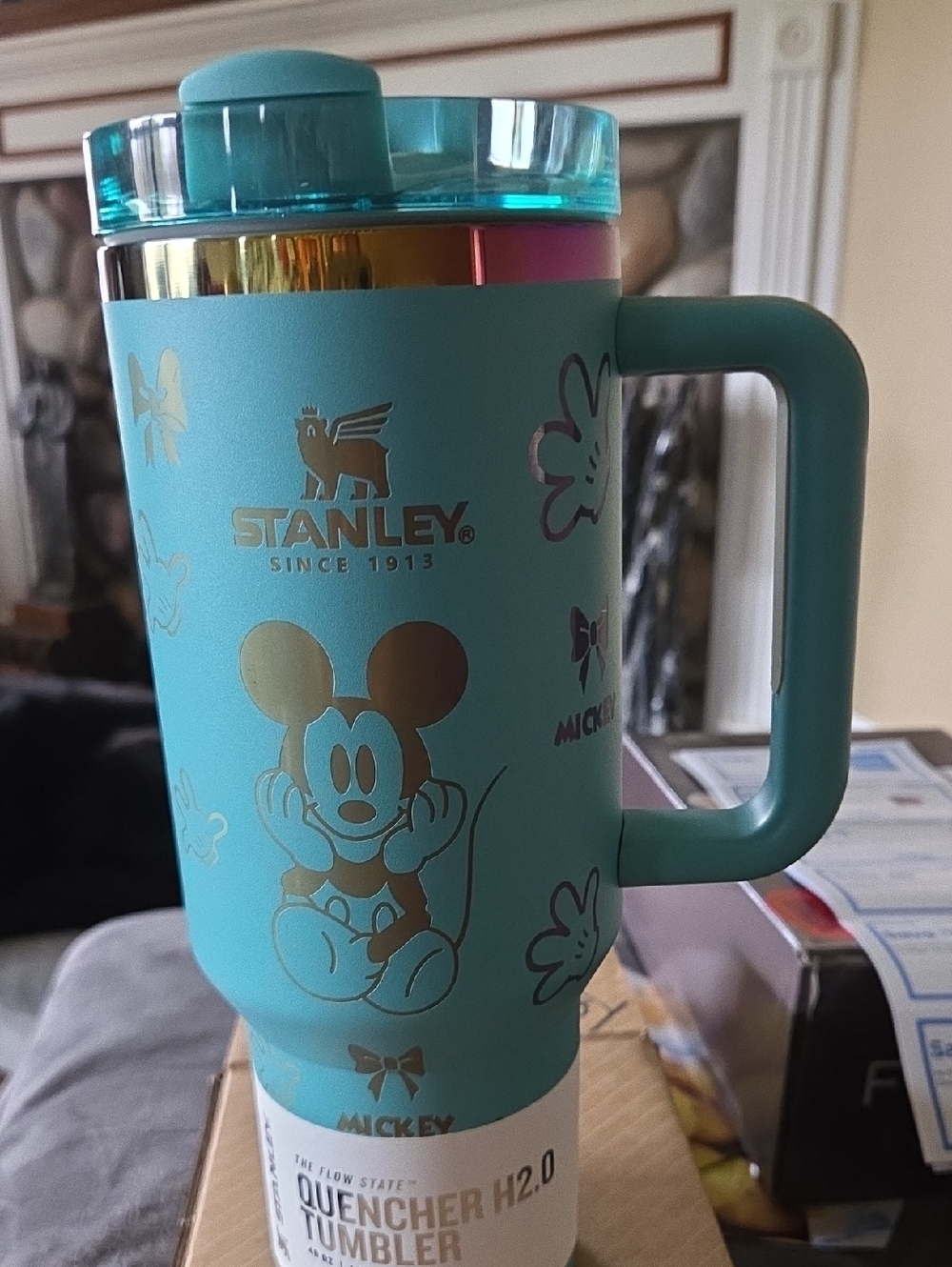 Stanley Teal Travel Tumbler with Gold Mickey Accents